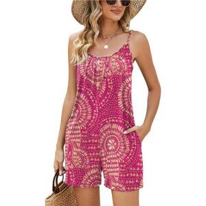 Womens Casual Summer Sleeveless Shorts Jumpsuits Pink Floral